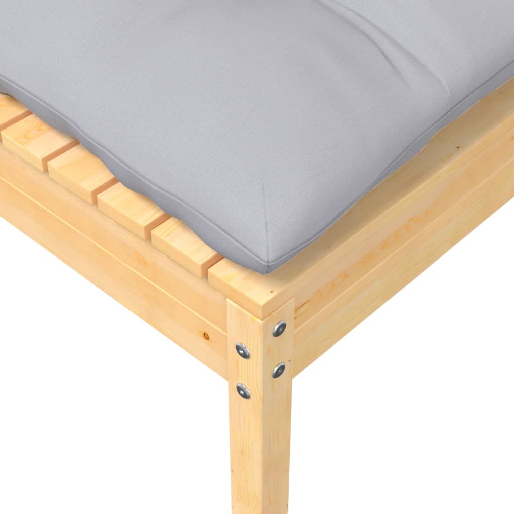 Garden Lounge Set Grey Solid Pine Wood, Fabric (100% Polyester)