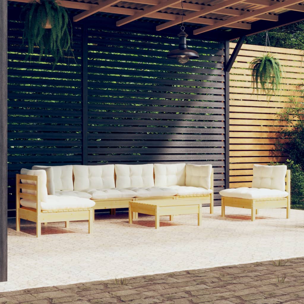 Garden Lounge Set Grey Solid Pine Wood, Fabric (100% Polyester)