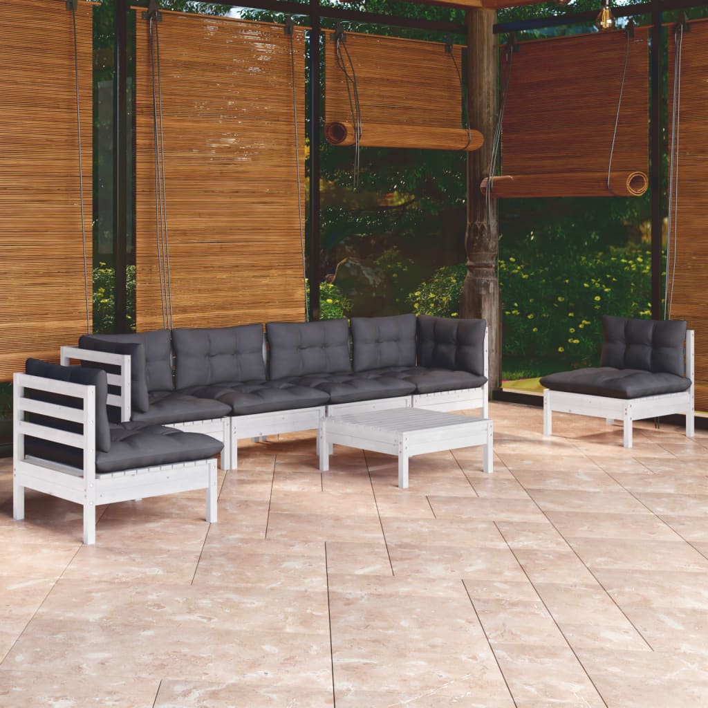 Garden Lounge Set Grey Solid Pine Wood, Fabric (100% Polyester)