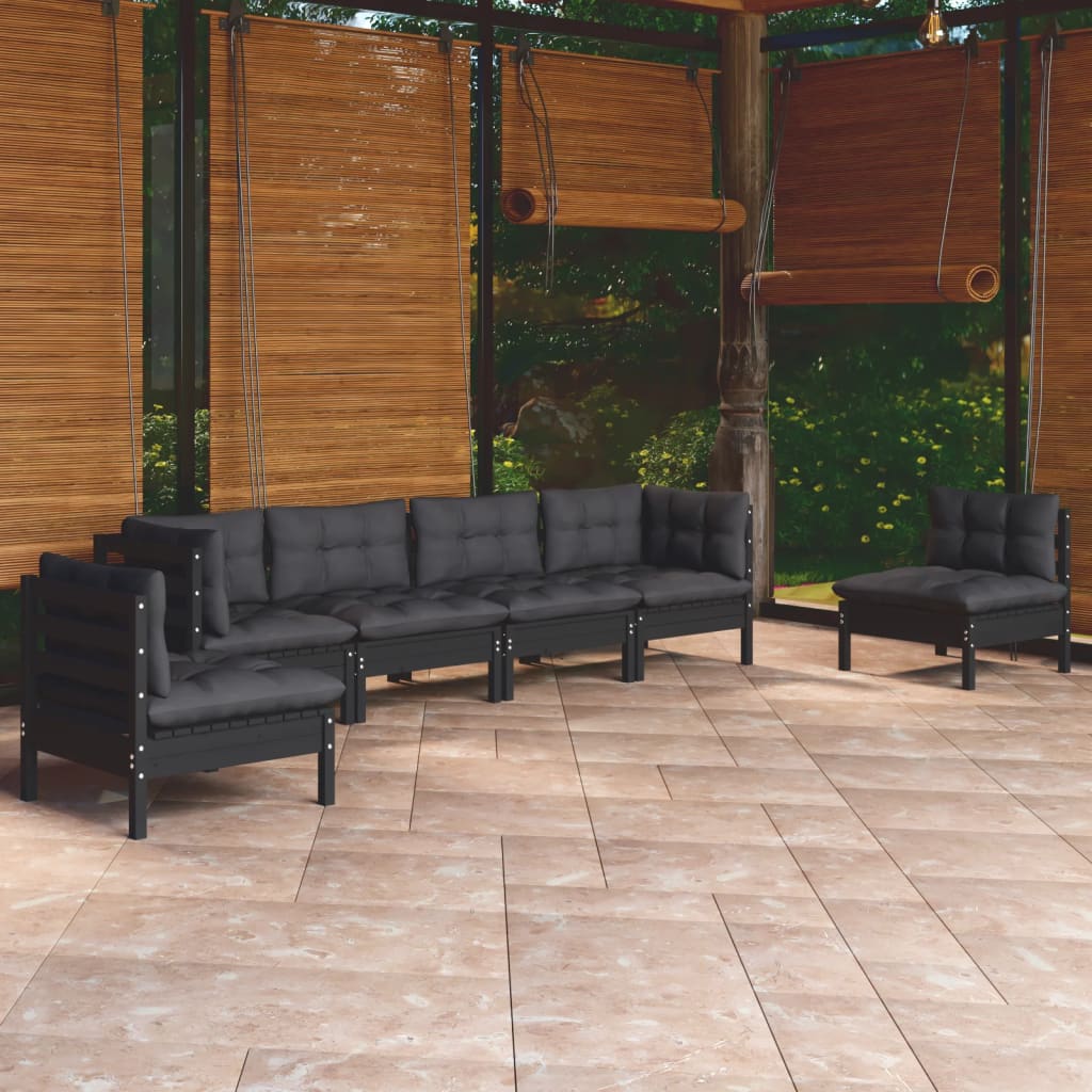 Garden Lounge Set Grey Solid Pine Wood, Fabric (100% Polyester)
