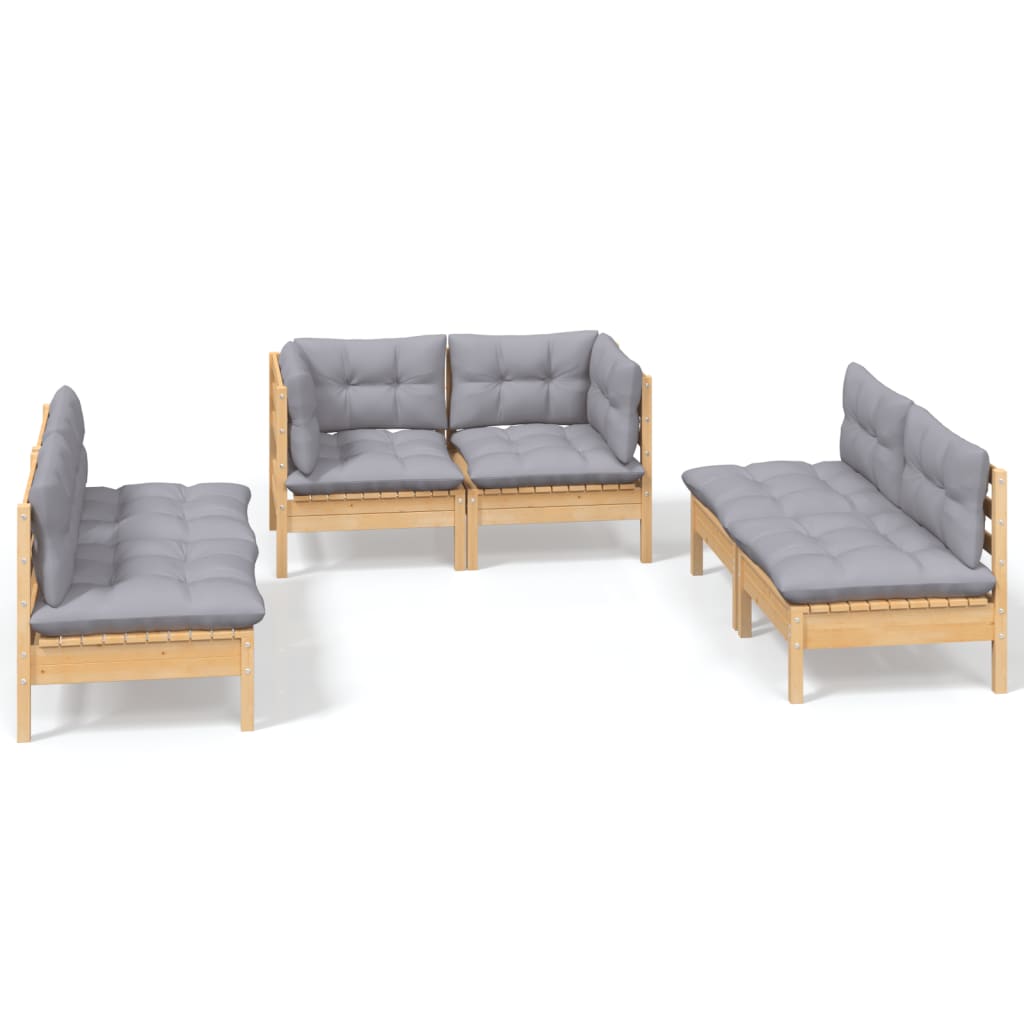 Garden Lounge Set Grey Solid Pine Wood, Fabric (100% Polyester)