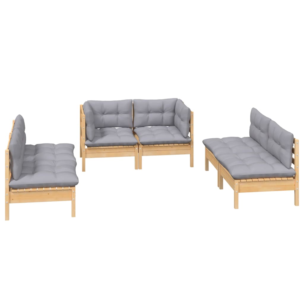 Garden Lounge Set Grey Solid Pine Wood, Fabric (100% Polyester)