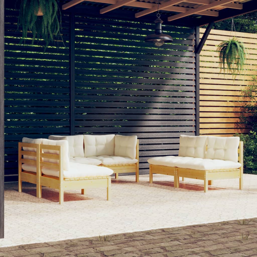Garden Lounge Set Grey Solid Pine Wood, Fabric (100% Polyester)