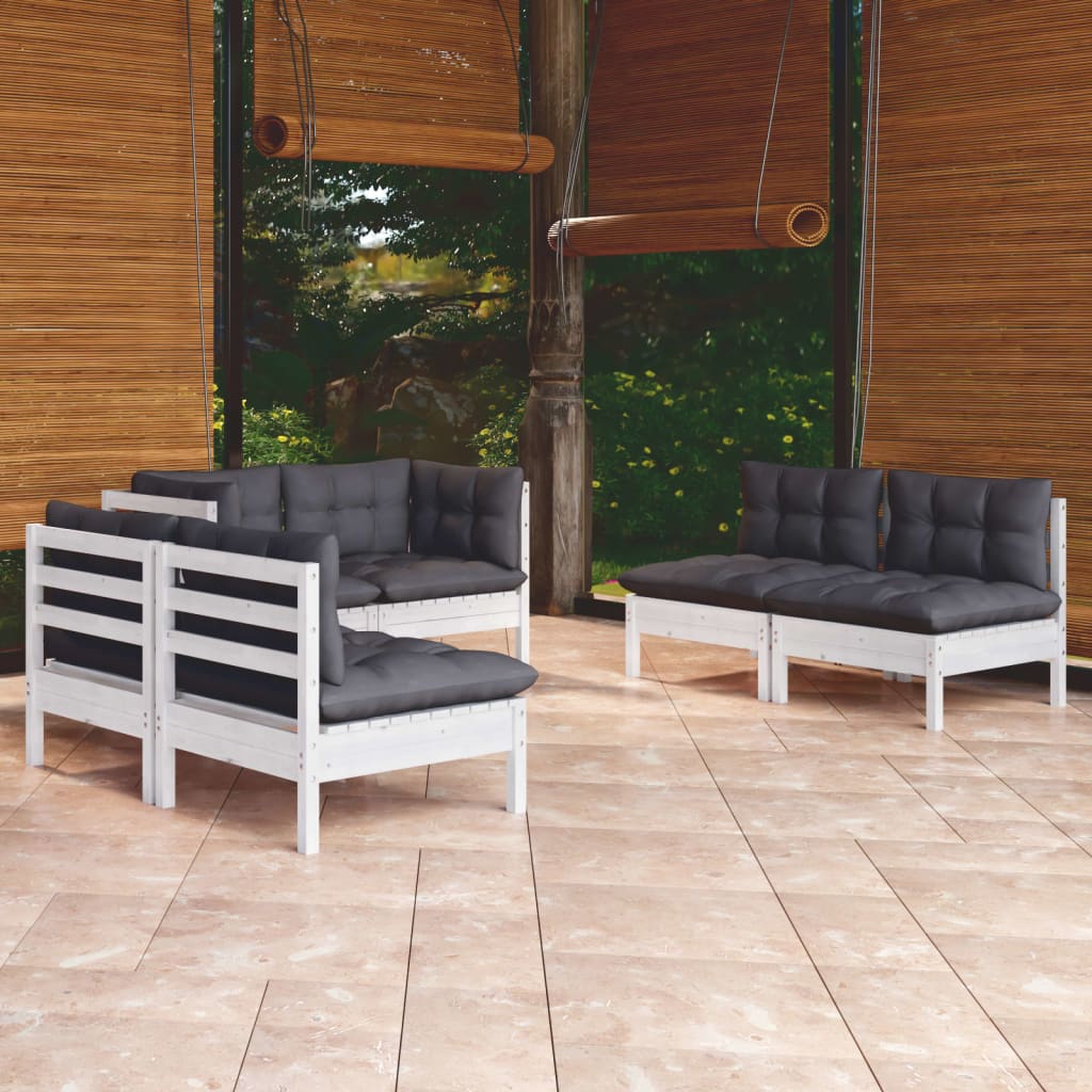 Garden Lounge Set Grey Solid Pine Wood, Fabric (100% Polyester)