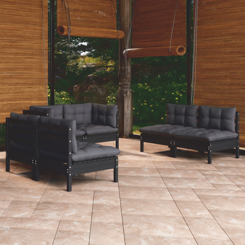 Garden Lounge Set Grey Solid Pine Wood, Fabric (100% Polyester)