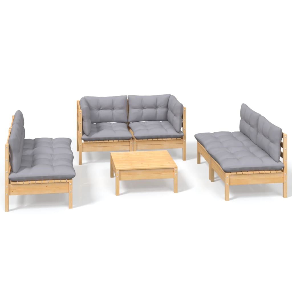 Garden Lounge Set Grey Solid Pinewood, Polyester