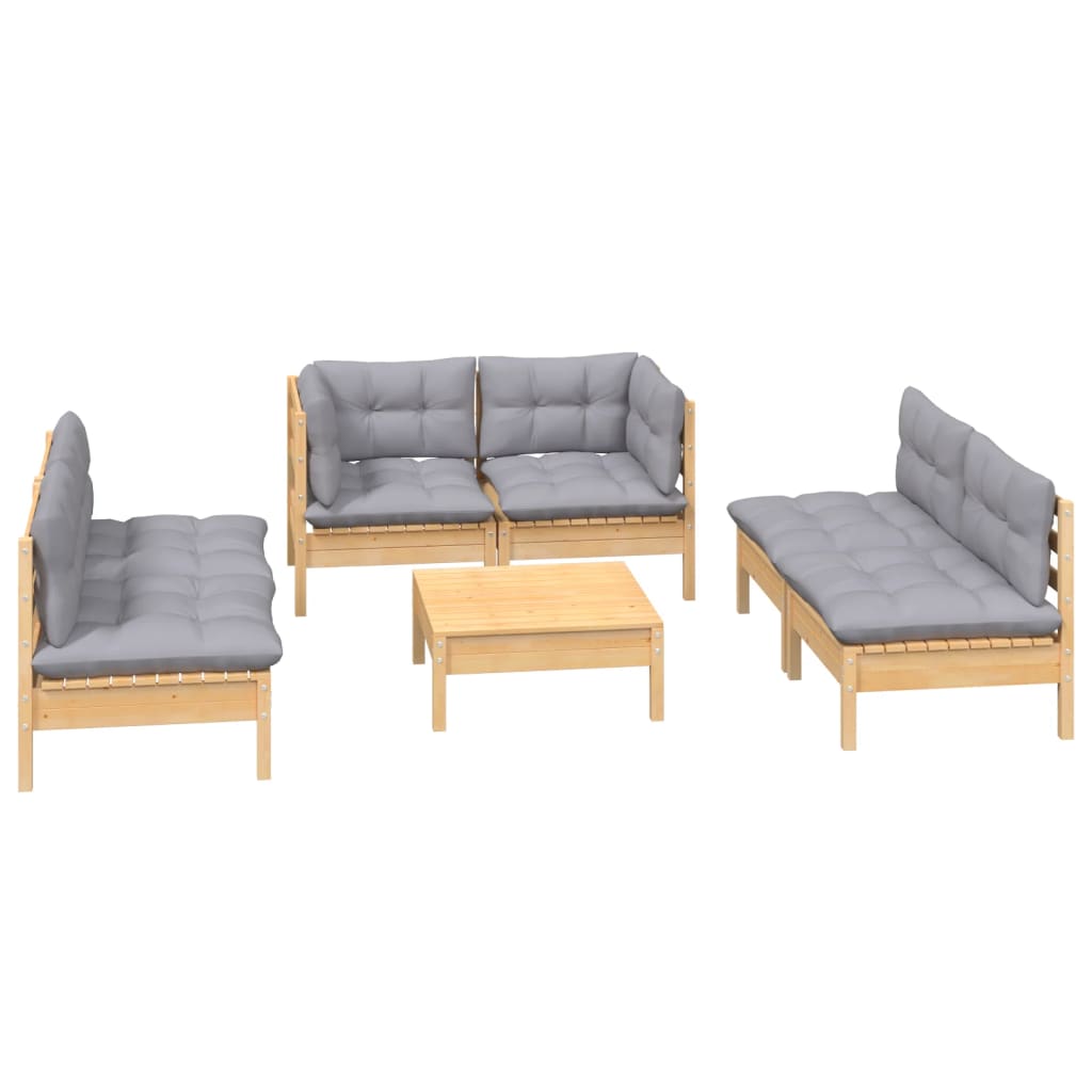 Garden Lounge Set Grey Solid Pinewood, Polyester