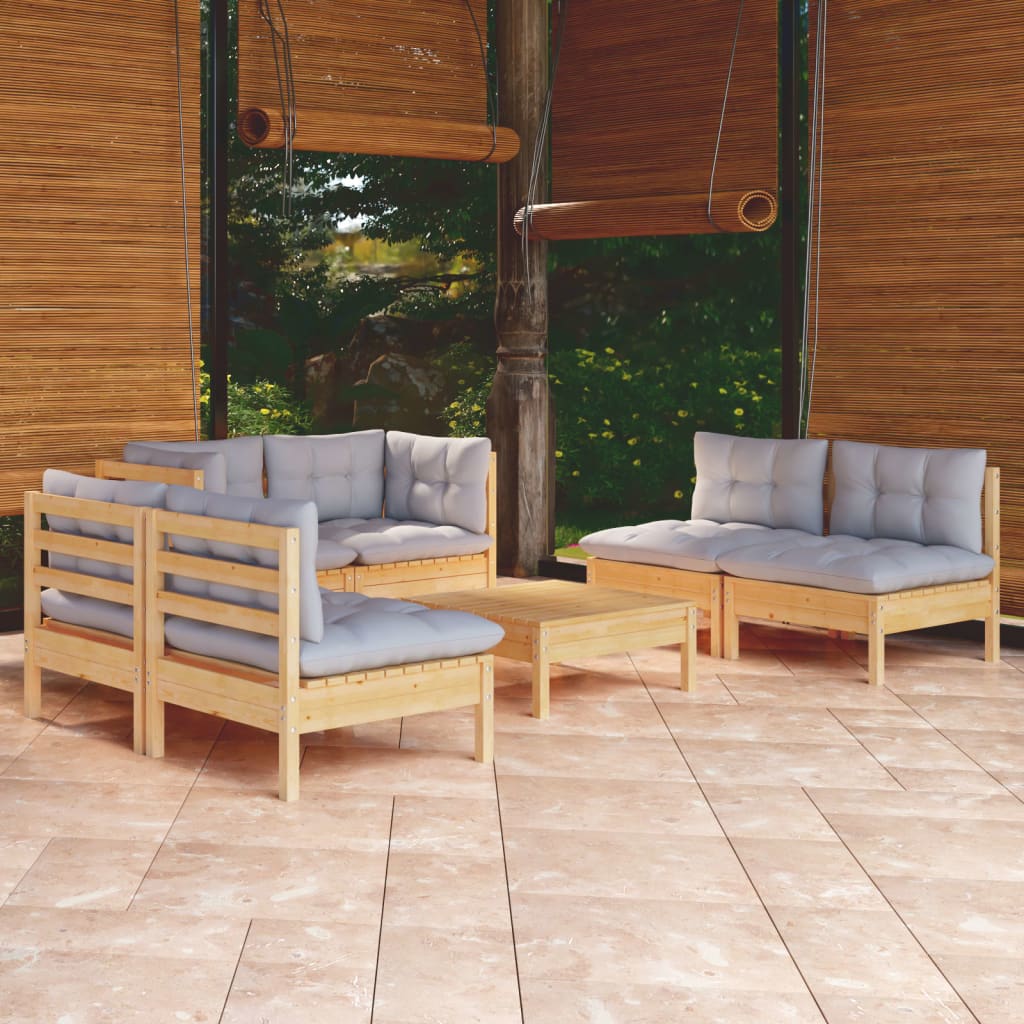 Garden Lounge Set Grey Solid Pinewood, Polyester