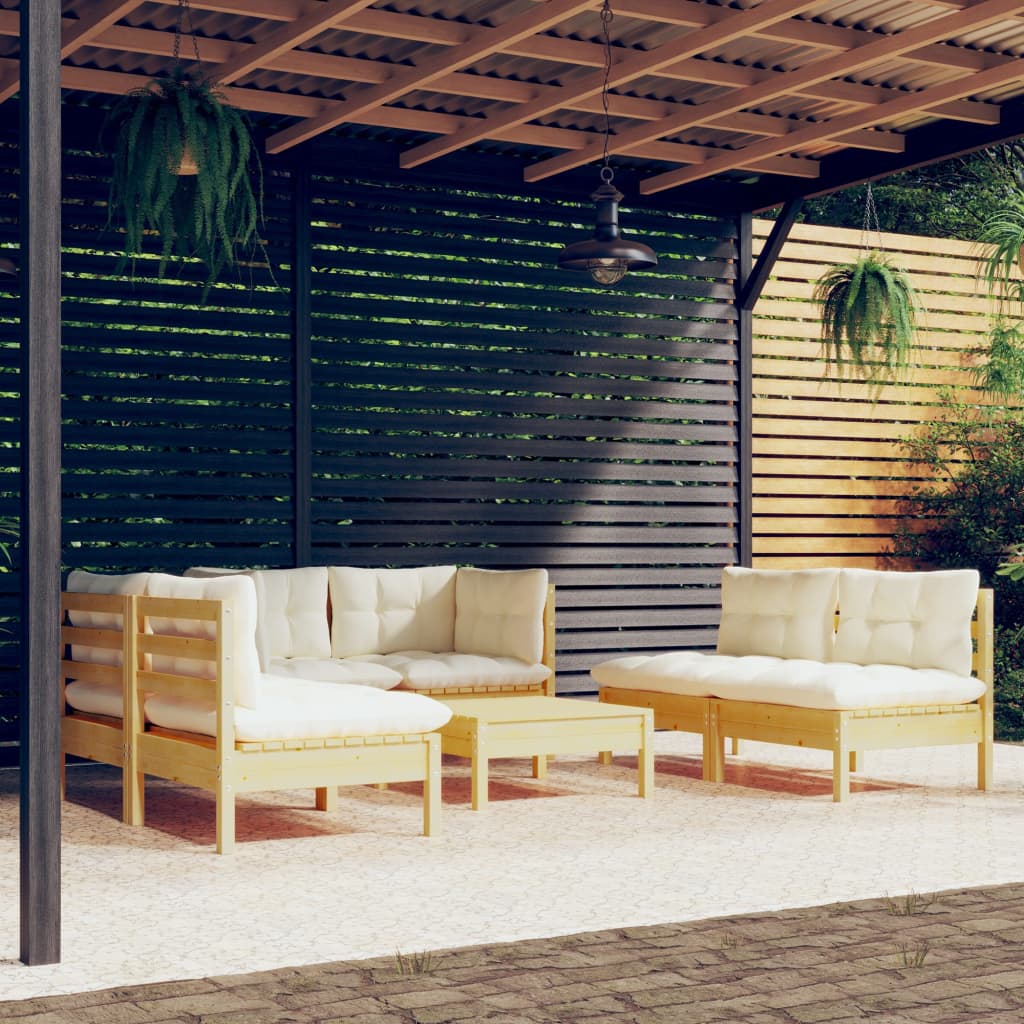Garden Lounge Set Grey Solid Pinewood, Polyester