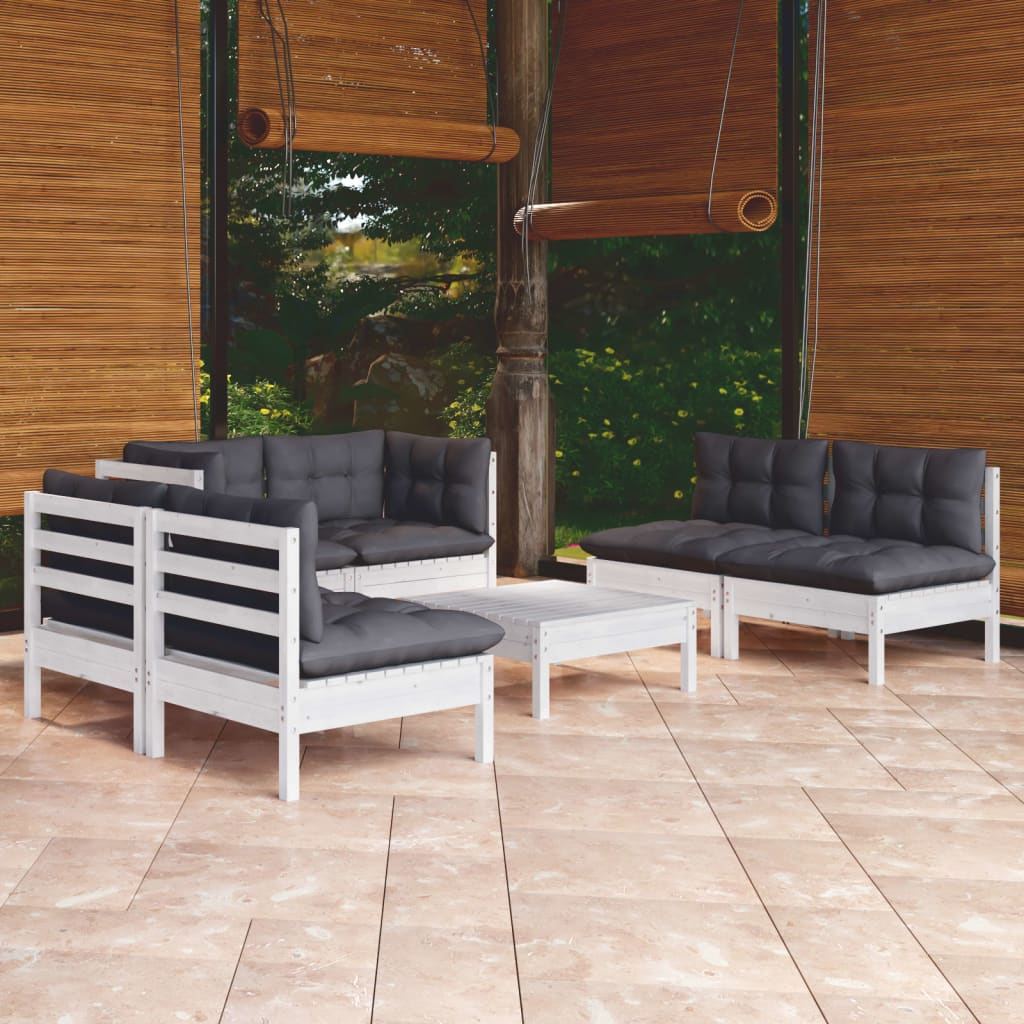 Garden Lounge Set Grey Solid Pinewood, Polyester