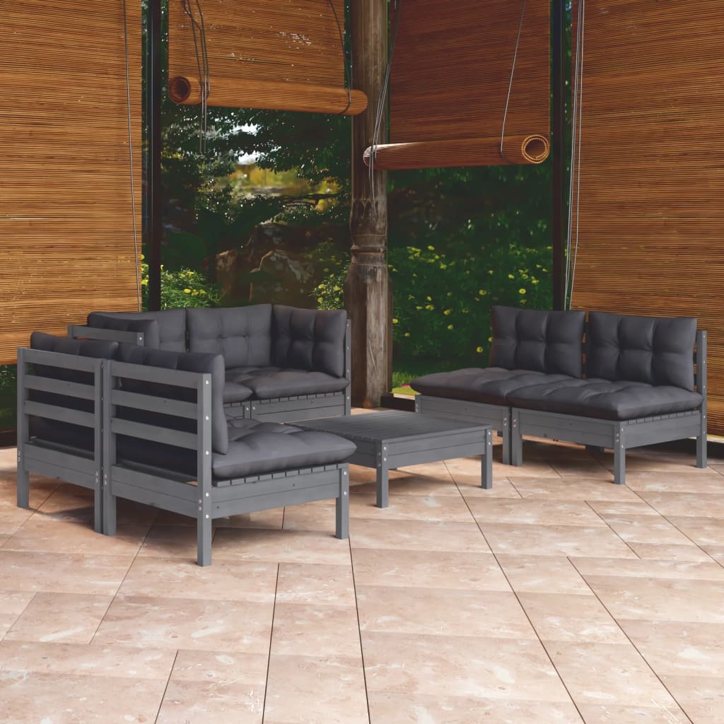 Garden Lounge Set Grey Solid Pinewood, Polyester