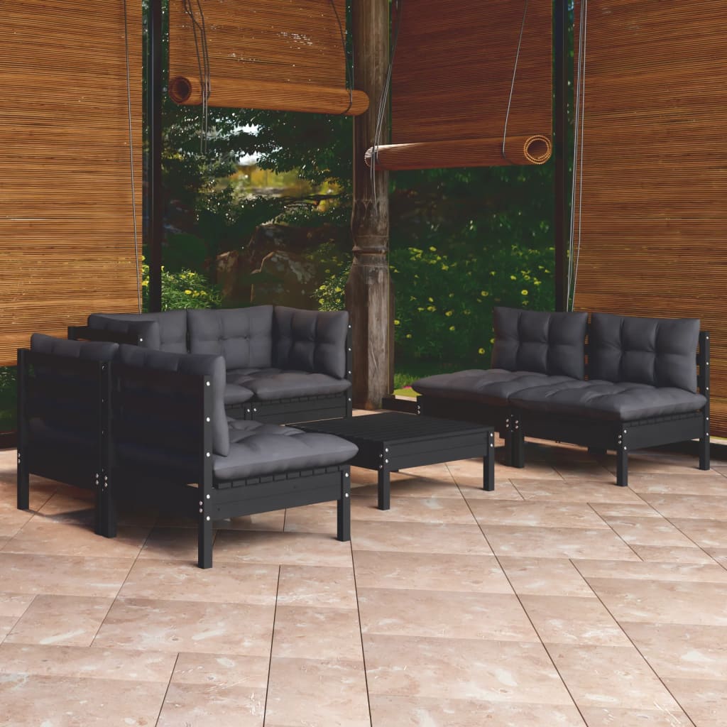 Garden Lounge Set Grey Solid Pinewood, Polyester