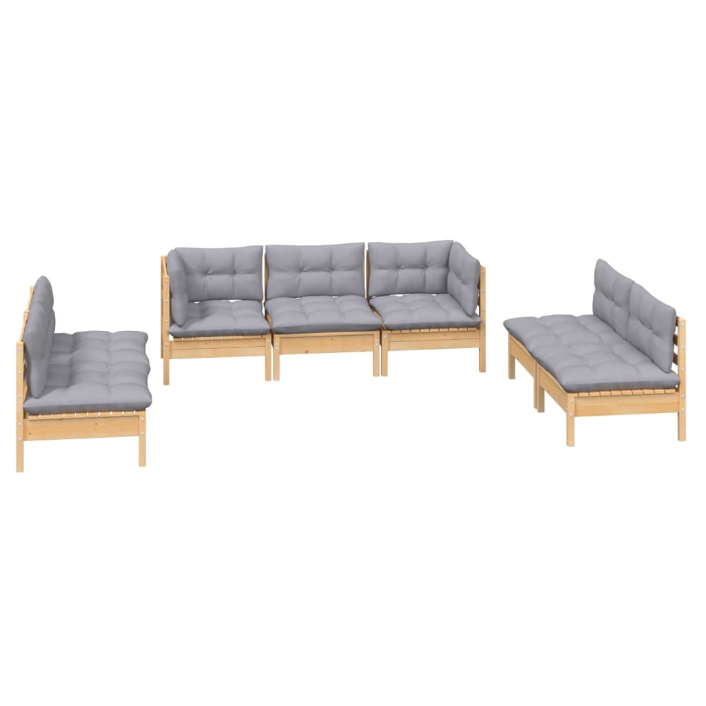 Garden Lounge Set Grey Solid Pine Wood, 100% Polyester Fabric Large
