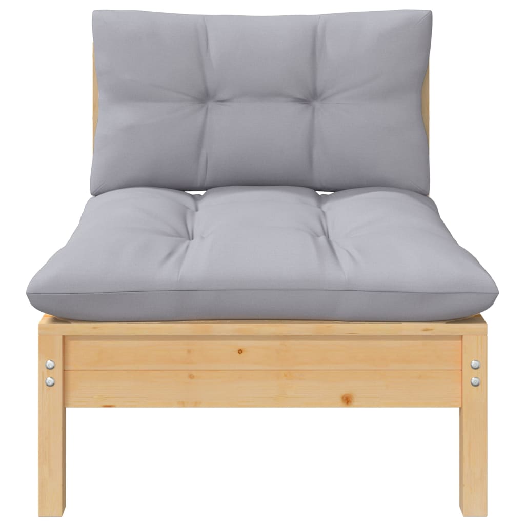 Garden Lounge Set Grey Solid Pine Wood, 100% Polyester Fabric Large