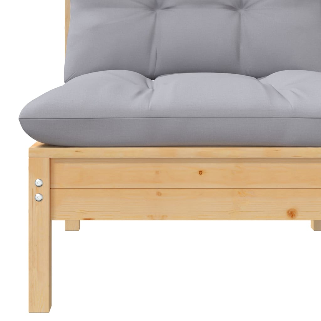 Garden Lounge Set Grey Solid Pine Wood, 100% Polyester Fabric Large