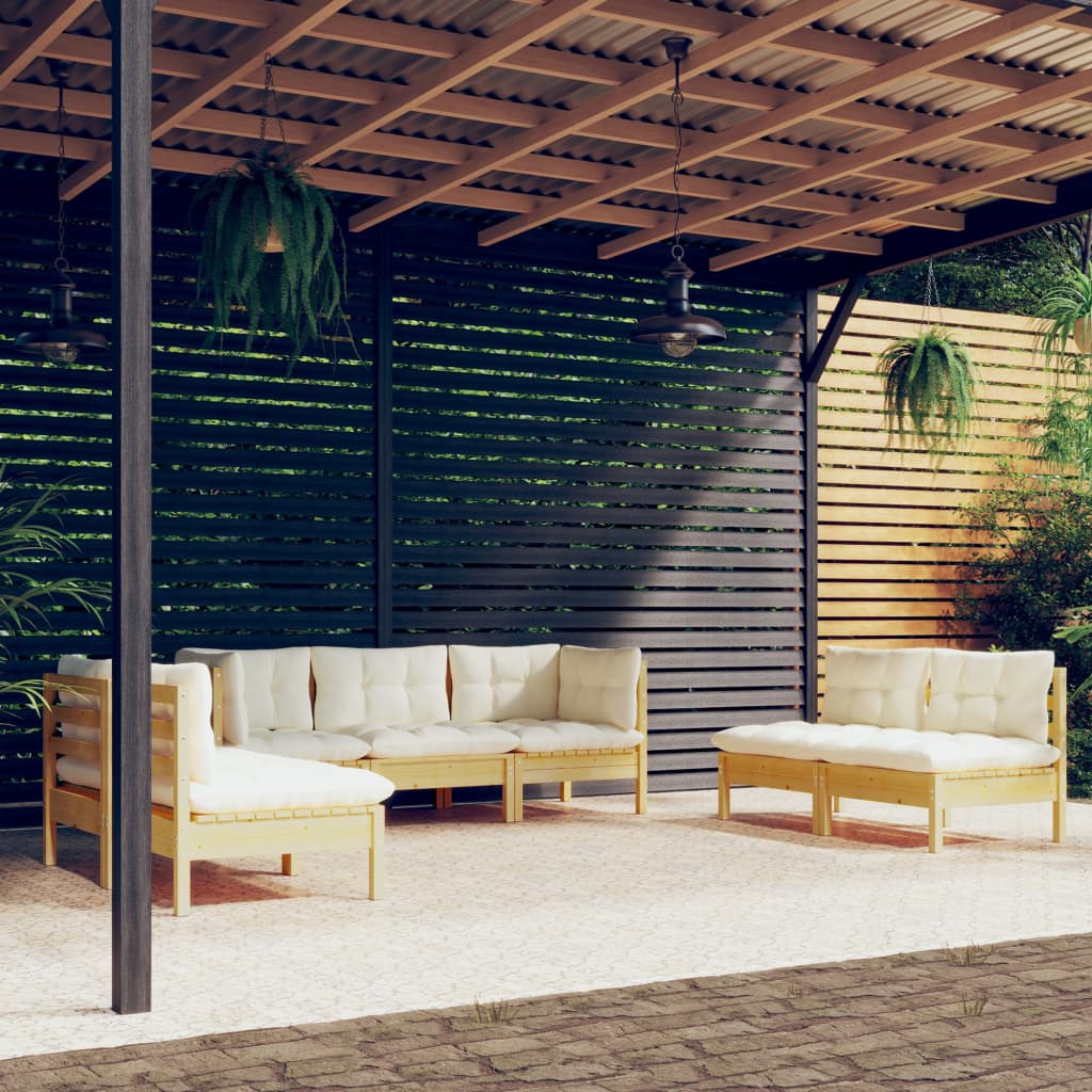 Garden Lounge Set Grey Solid Pine Wood, 100% Polyester Fabric Large