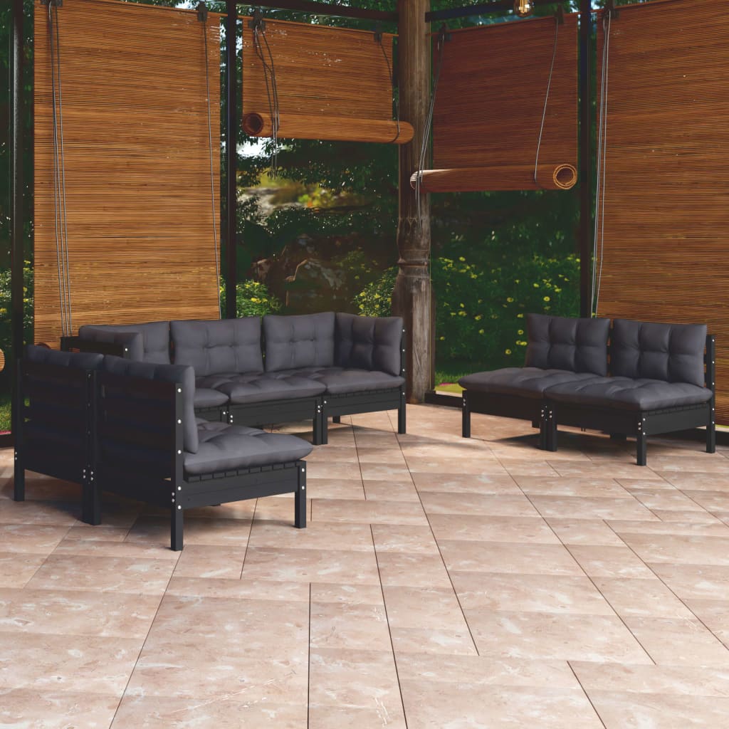 Garden Lounge Set Grey Solid Pine Wood, 100% Polyester Fabric Large