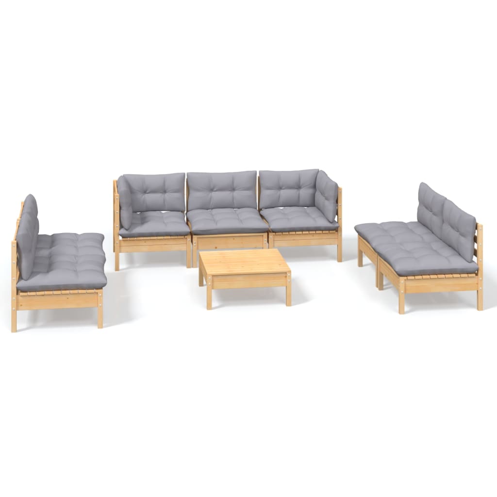 Garden Lounge Set Grey Solid Pine Wood, Polyester Fabric Medium