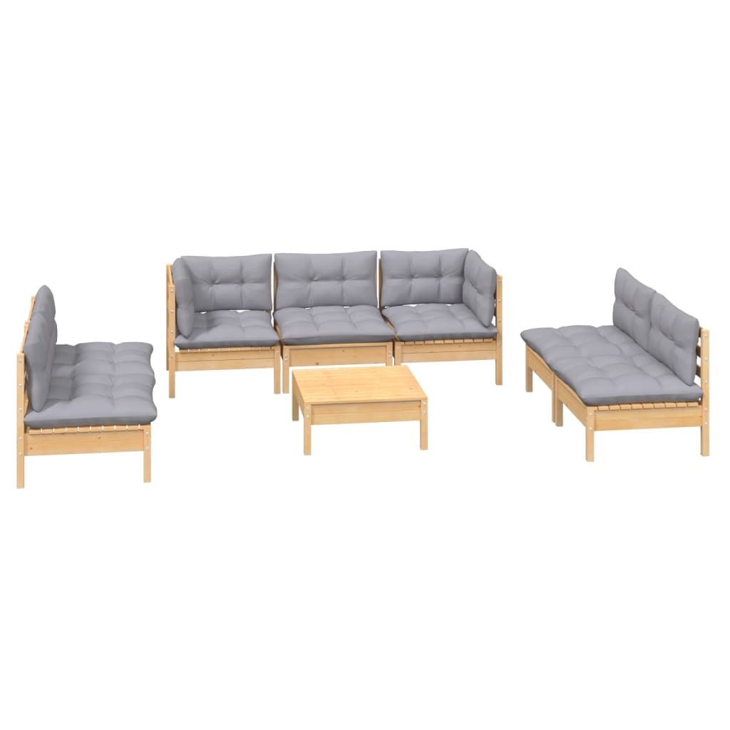 Garden Lounge Set Grey Solid Pine Wood, Polyester Fabric Medium