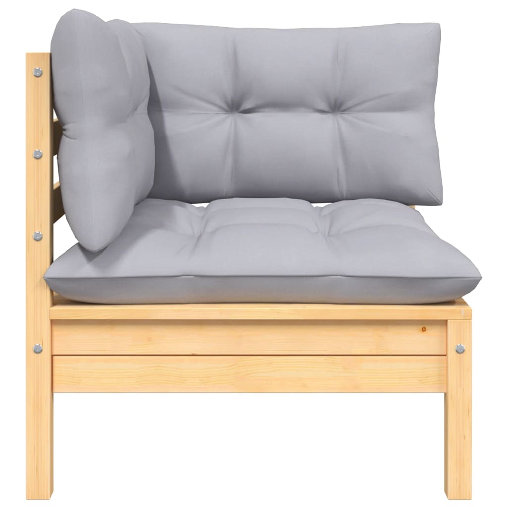 Garden Lounge Set Grey Solid Pine Wood, Polyester Fabric Medium