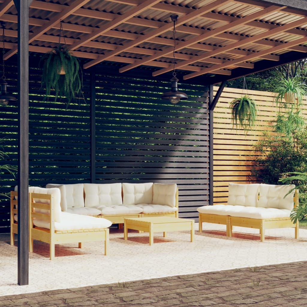 Garden Lounge Set Grey Solid Pine Wood, Polyester Fabric Medium