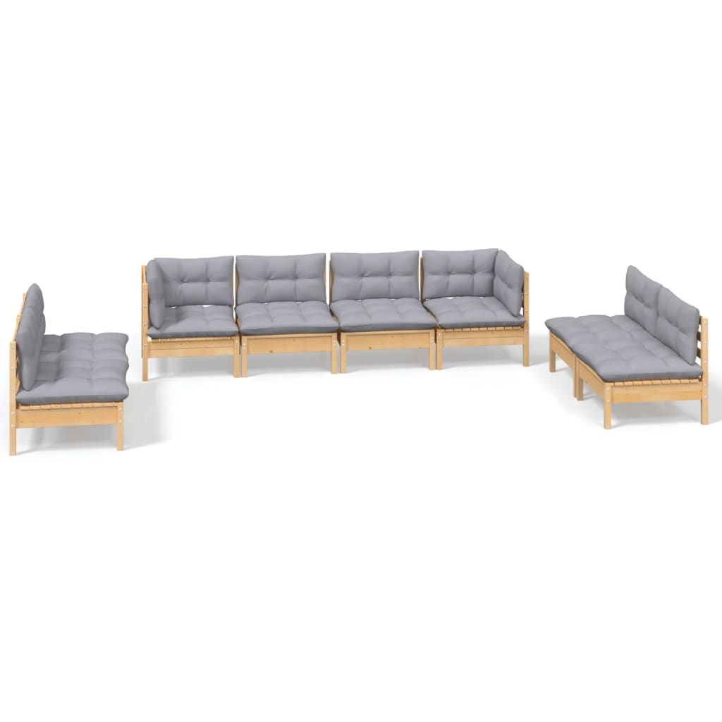 Garden Lounge Set Grey Solid Pinewood, Fabric (100% Polyester)