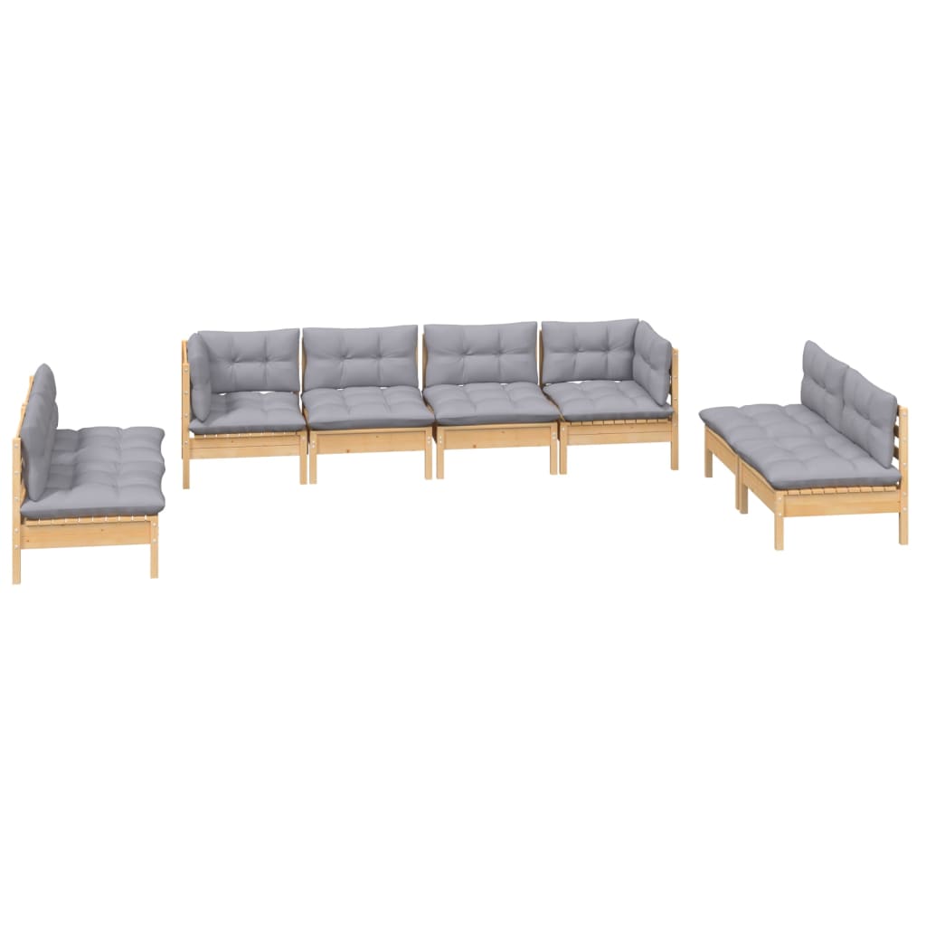 Garden Lounge Set Grey Solid Pinewood, Fabric (100% Polyester)