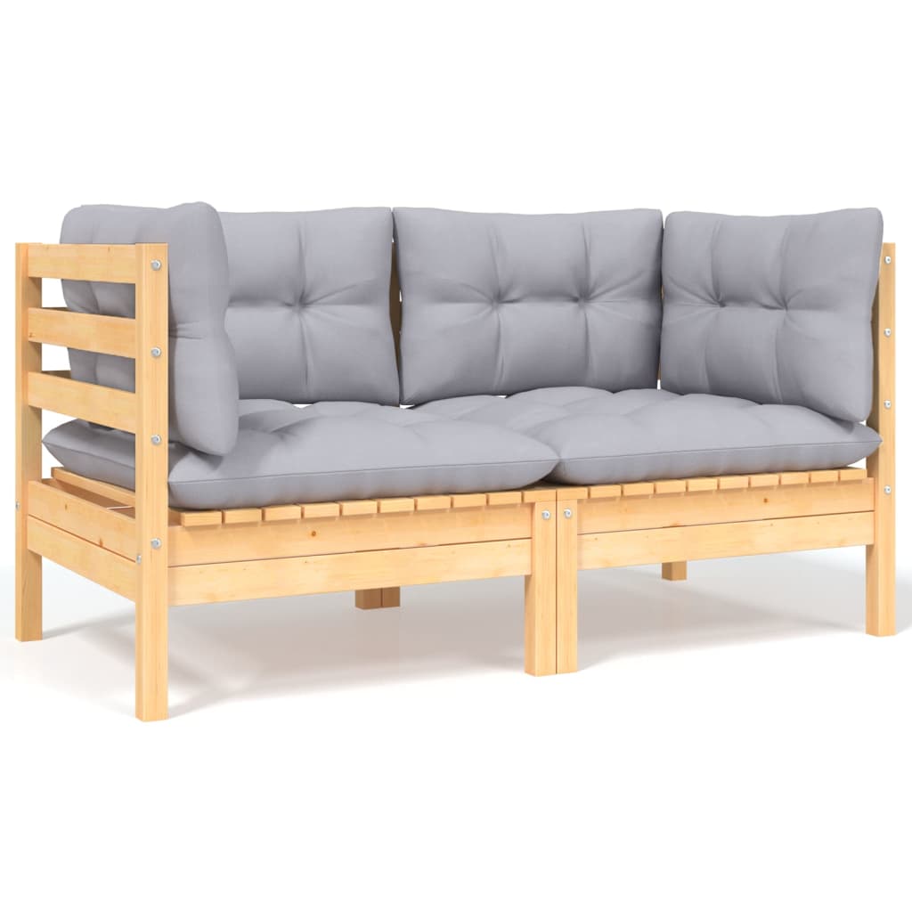 Garden Lounge Set Grey Solid Pinewood, Fabric (100% Polyester)