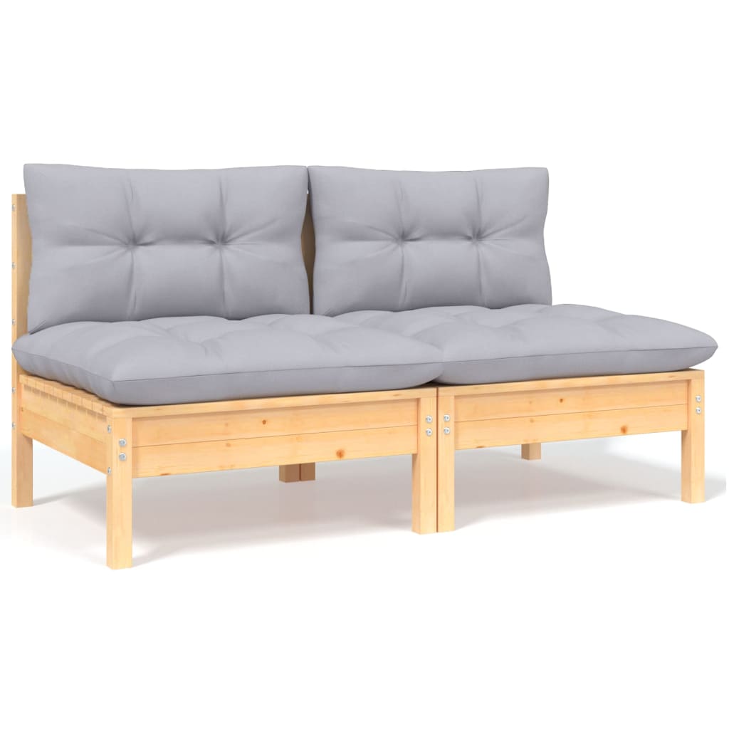 Garden Lounge Set Grey Solid Pinewood, Fabric (100% Polyester)