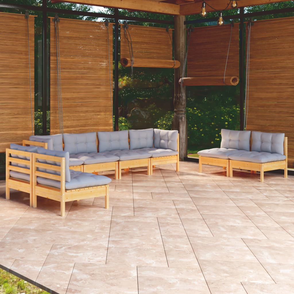Garden Lounge Set Grey Solid Pinewood, Fabric (100% Polyester)
