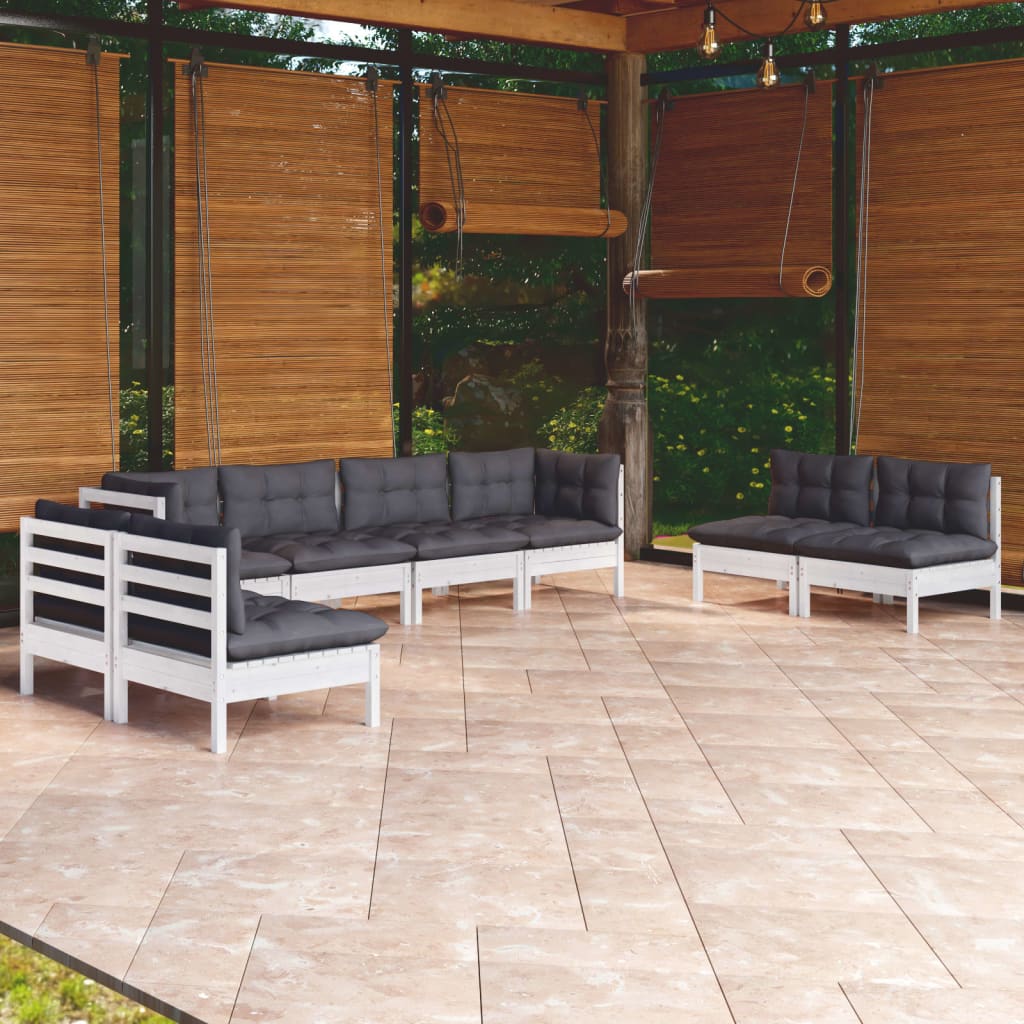 Garden Lounge Set Grey Solid Pinewood, Fabric (100% Polyester)