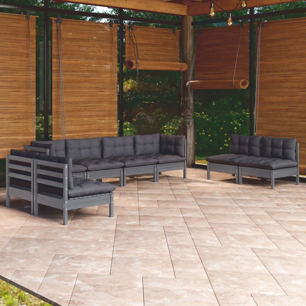 Garden Lounge Set Grey Solid Pinewood, Fabric (100% Polyester)