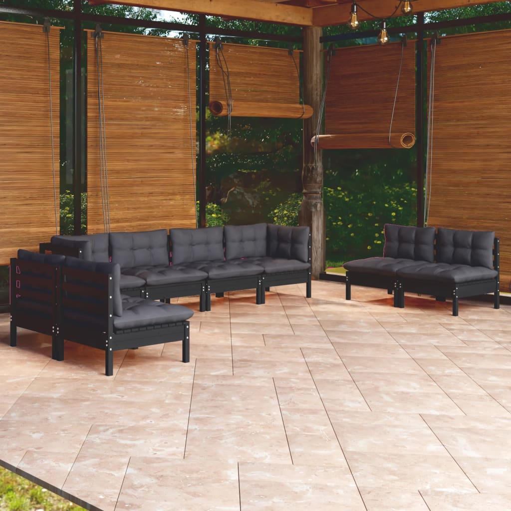 Garden Lounge Set Grey Solid Pinewood, Fabric (100% Polyester)