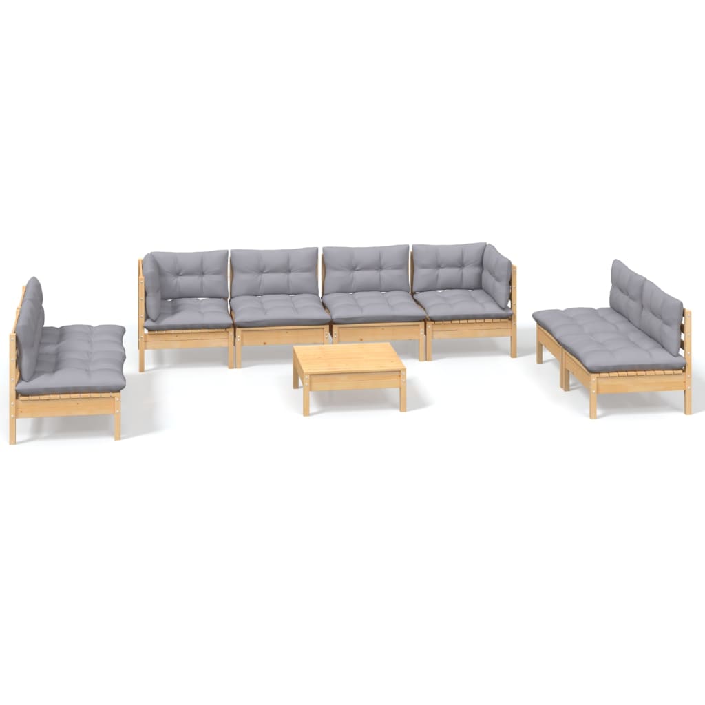 Garden Lounge Set Grey Solid Pinewood, Fabric (100% Polyester)