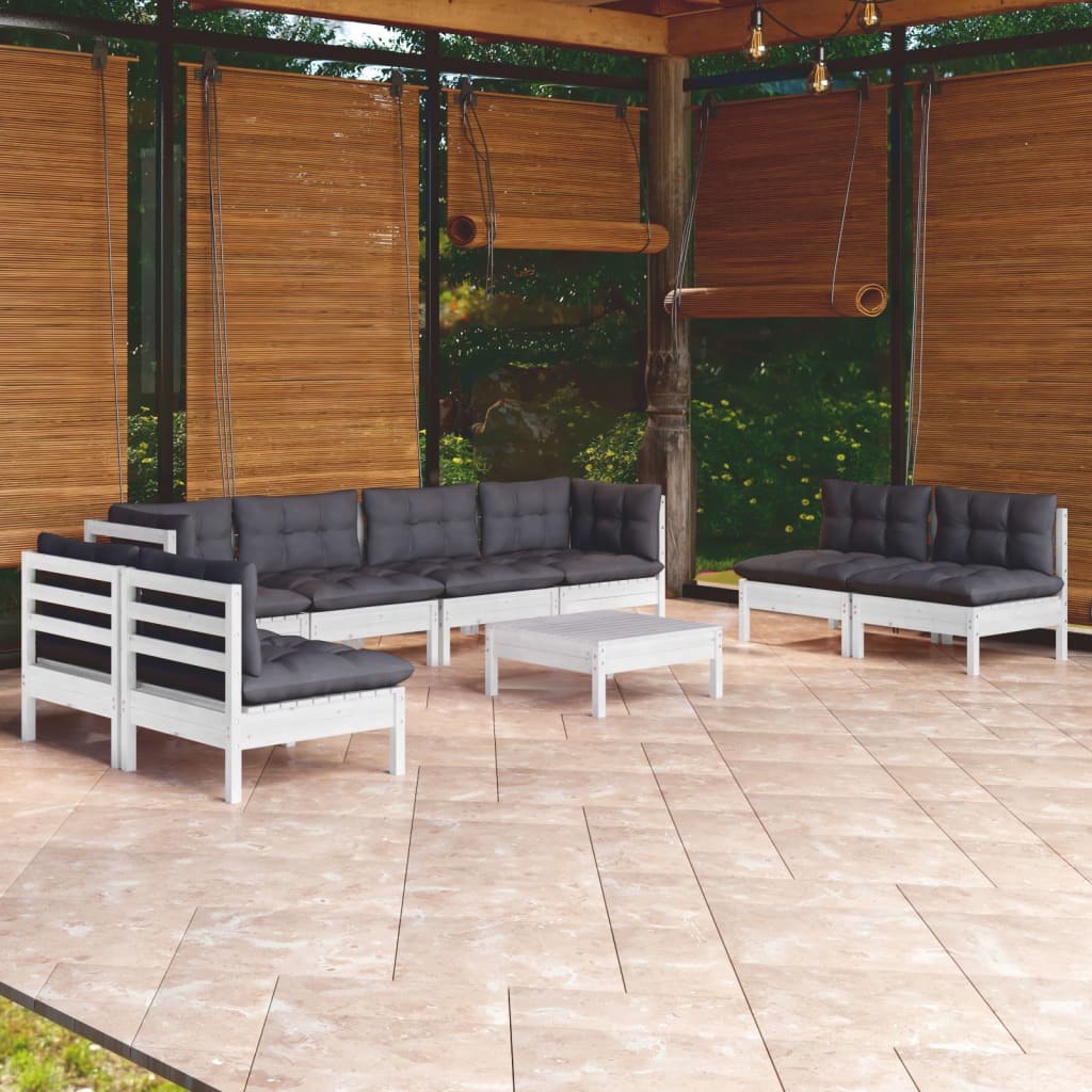 Garden Lounge Set Grey Solid Pinewood, Fabric (100% Polyester)