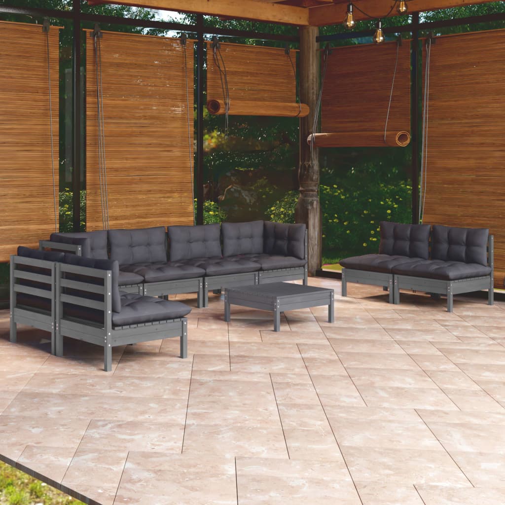 Garden Lounge Set Grey Solid Pinewood, Fabric (100% Polyester)