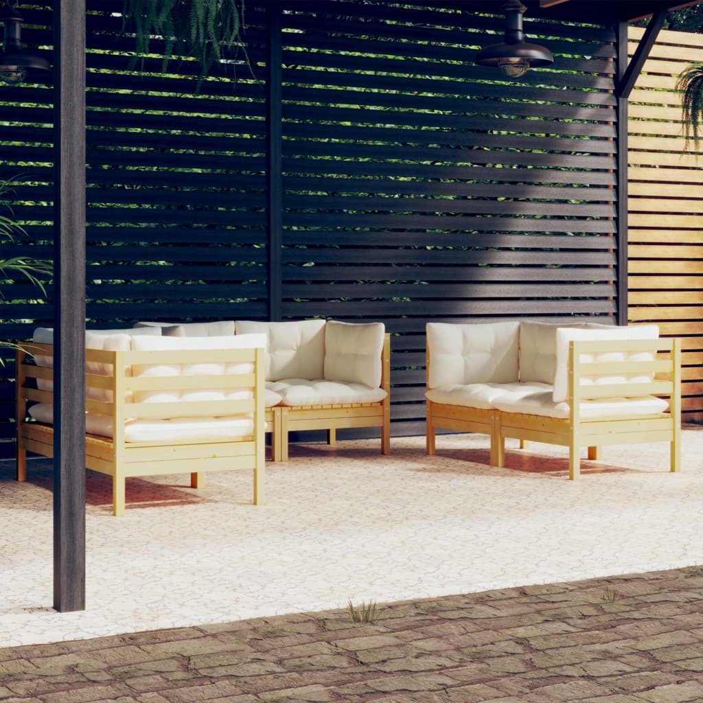 Garden Lounge Set Grey, Natural Wood Solid Pinewood, 100% Polyester