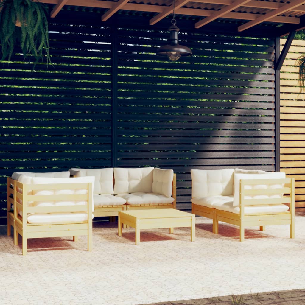 Garden Lounge Set Grey Solid Pine Wood, Fabric (100% Polyester)