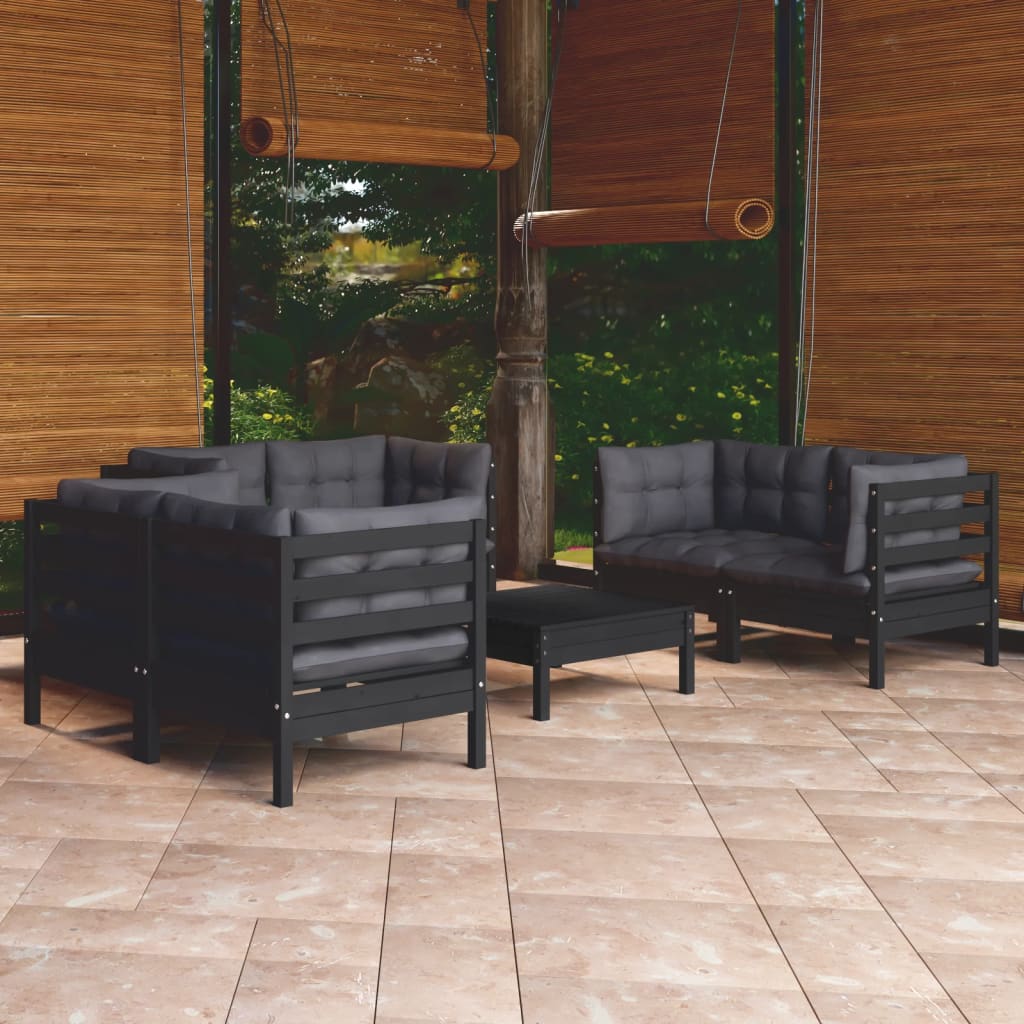 Garden Lounge Set Grey Solid Pine Wood, Fabric (100% Polyester)