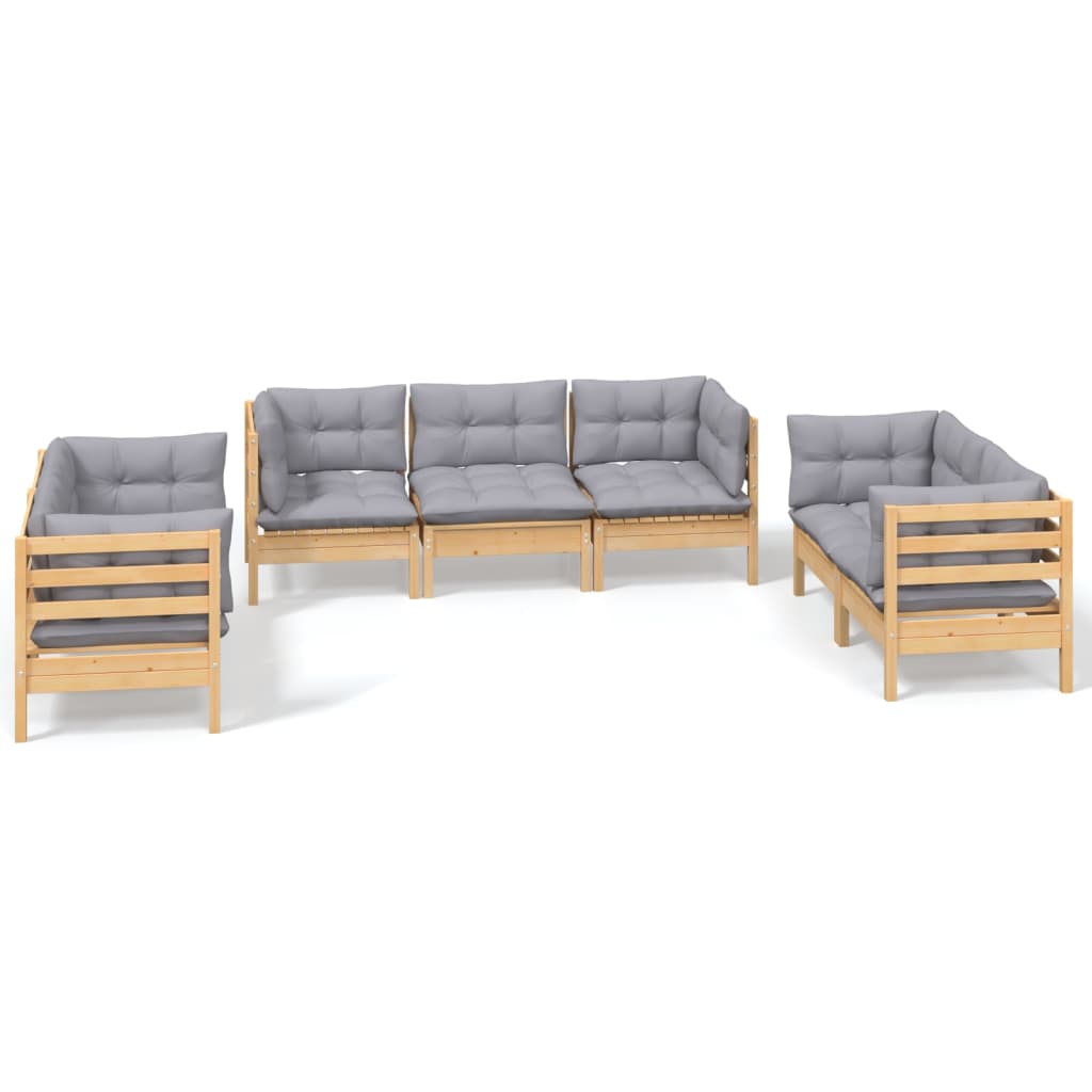 Garden Lounge Set Grey Solid Pinewood, Fabric (100% Polyester)