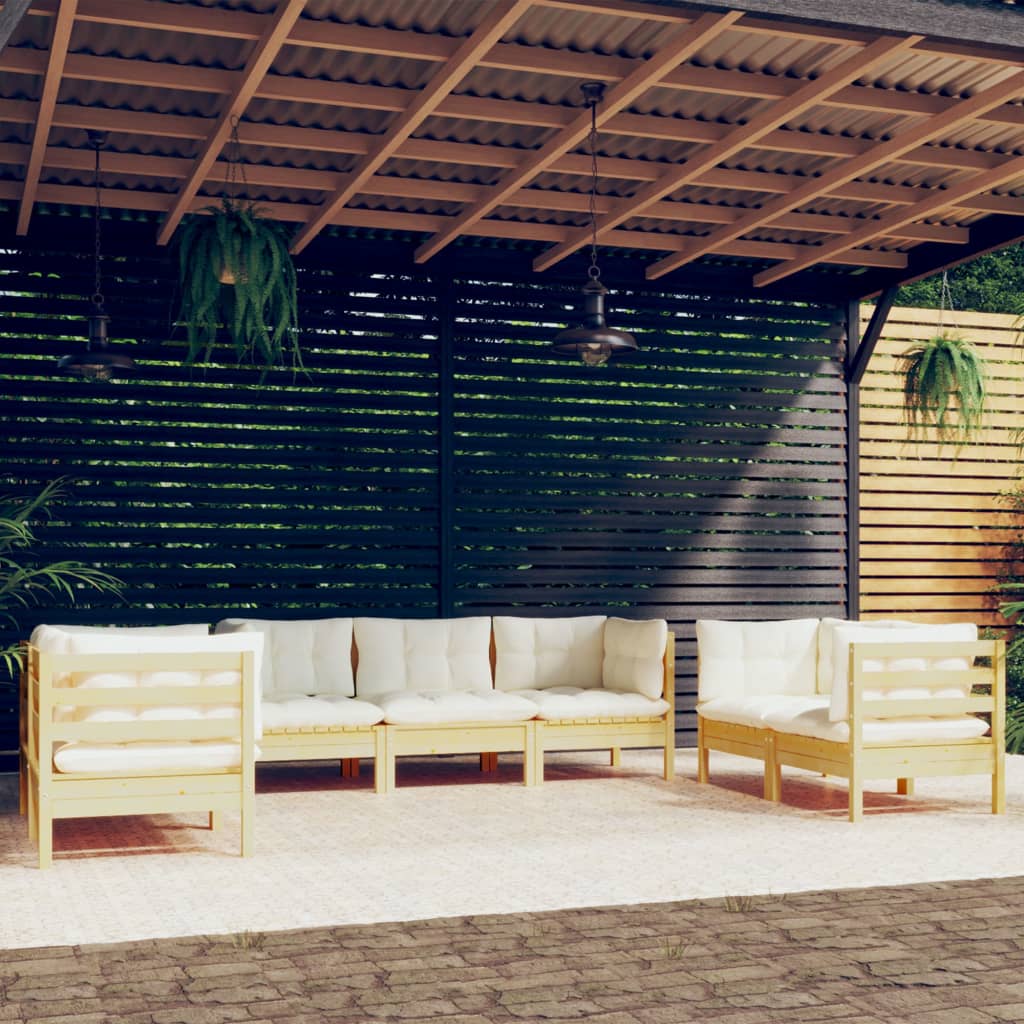 Garden Lounge Set Grey Solid Pinewood, Fabric (100% Polyester)