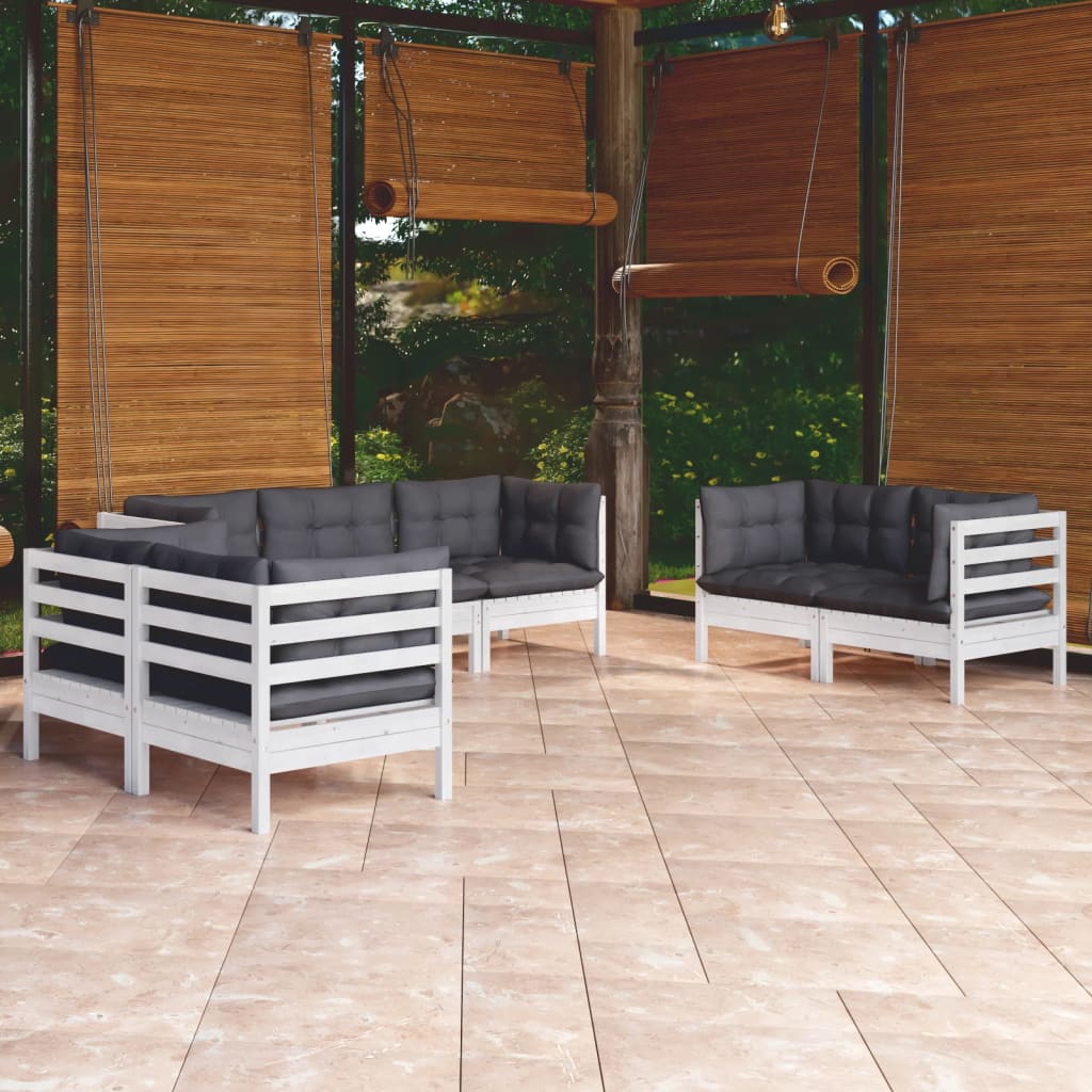 Garden Lounge Set Grey Solid Pinewood, Fabric (100% Polyester)
