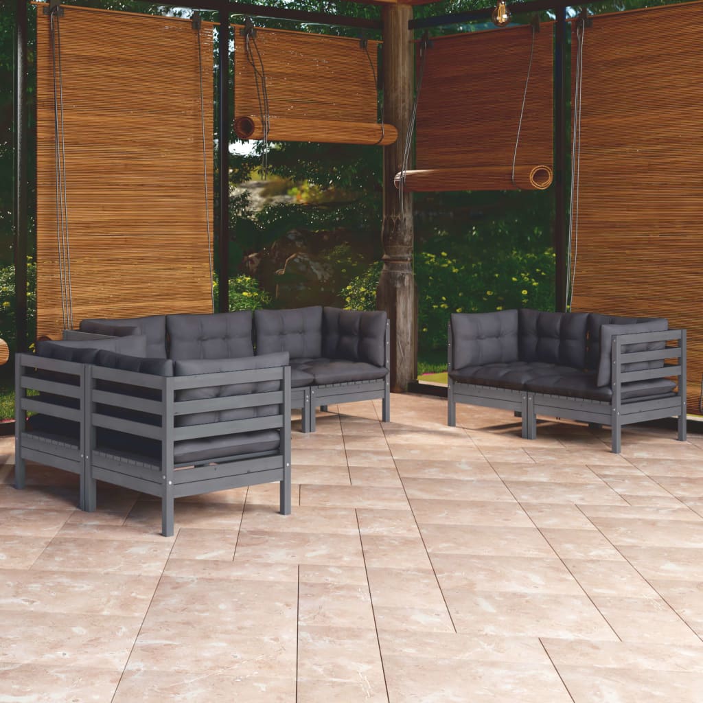 Garden Lounge Set Grey Solid Pinewood, Fabric (100% Polyester)