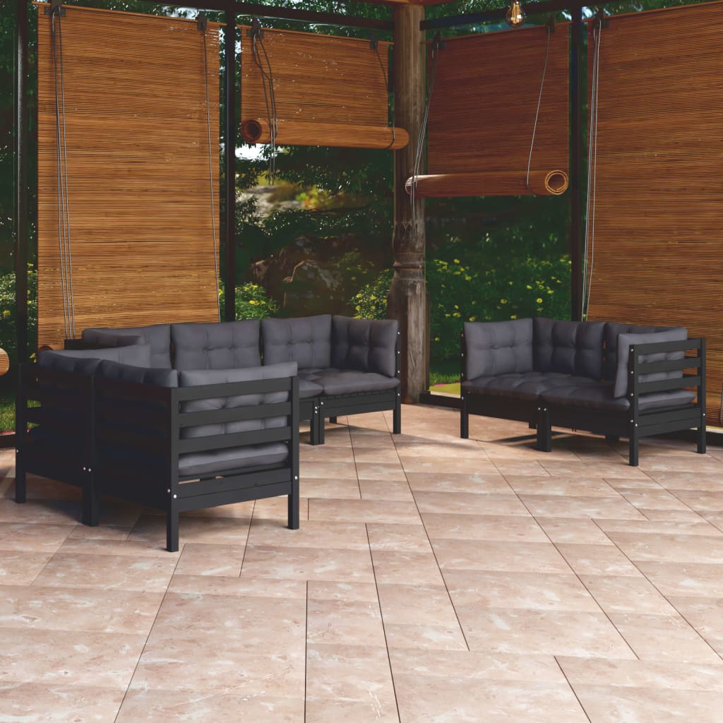 Garden Lounge Set Grey Solid Pinewood, Fabric (100% Polyester)