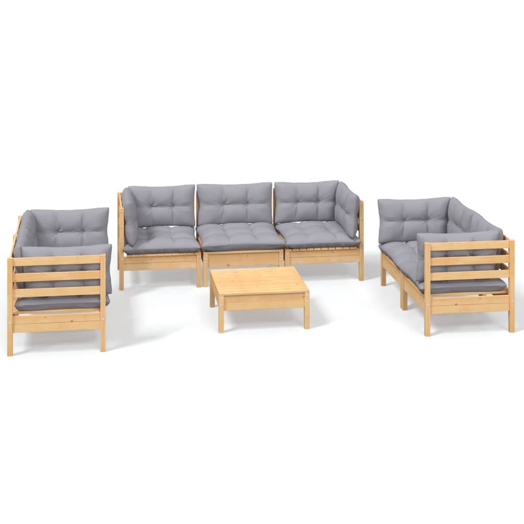 Garden Lounge Set Grey Solid Pinewood, Fabric (100% Polyester)
