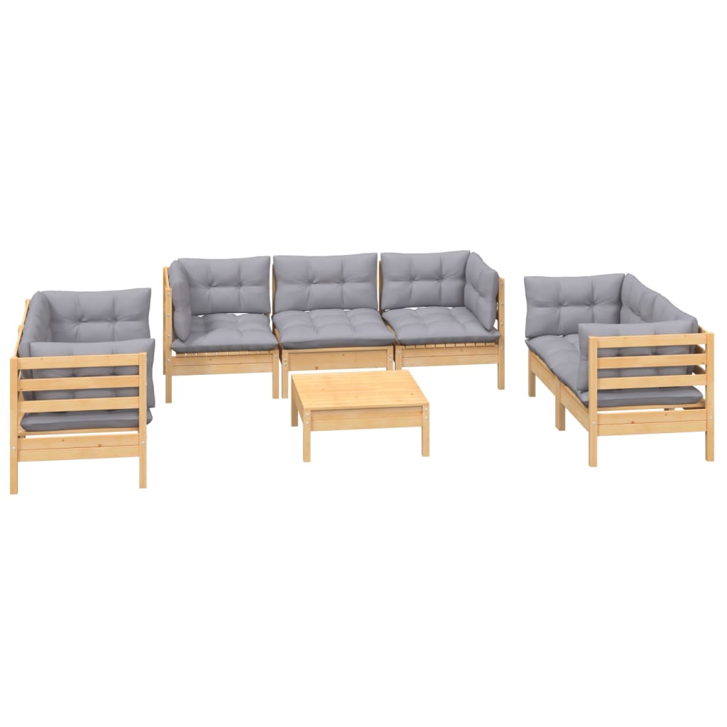 Garden Lounge Set Grey Solid Pinewood, Fabric (100% Polyester)