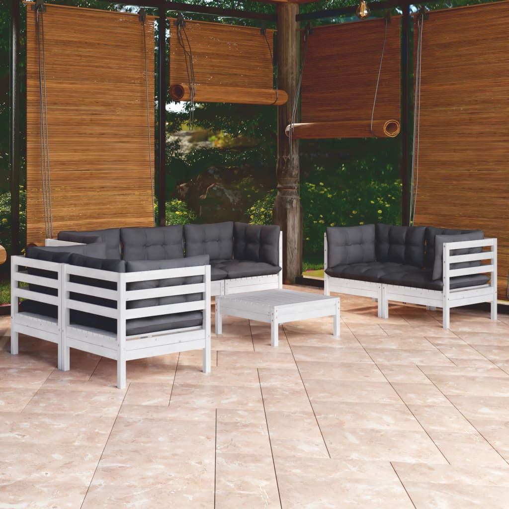 Garden Lounge Set Grey Solid Pinewood, Fabric (100% Polyester)