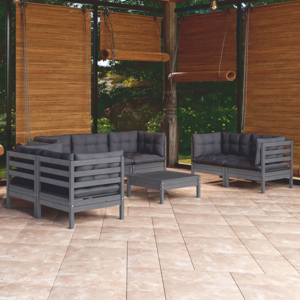 Garden Lounge Set Grey Solid Pinewood, Fabric (100% Polyester)