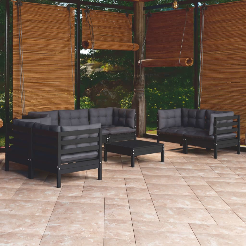 Garden Lounge Set Grey Solid Pinewood, Fabric (100% Polyester)