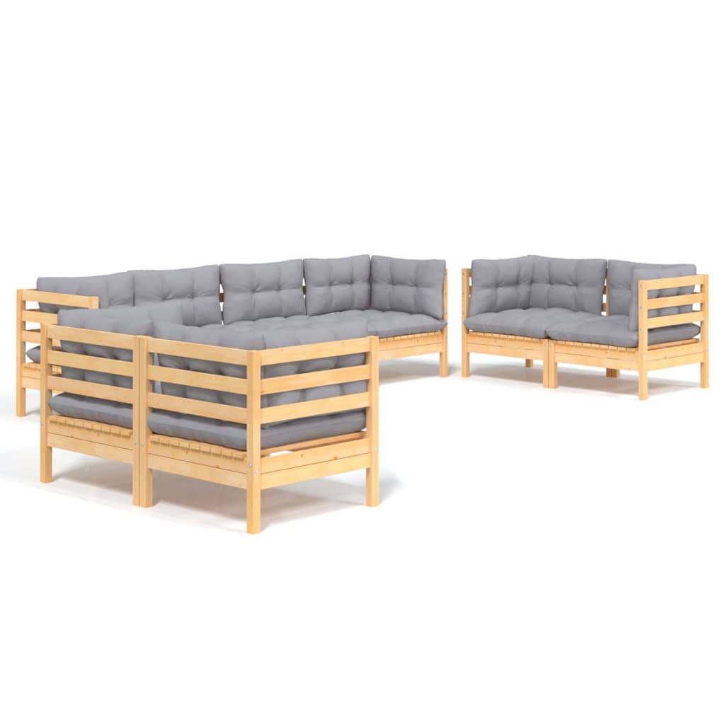 Garden Lounge Set Grey Solid Pine Wood, Fabric (100% Polyester)